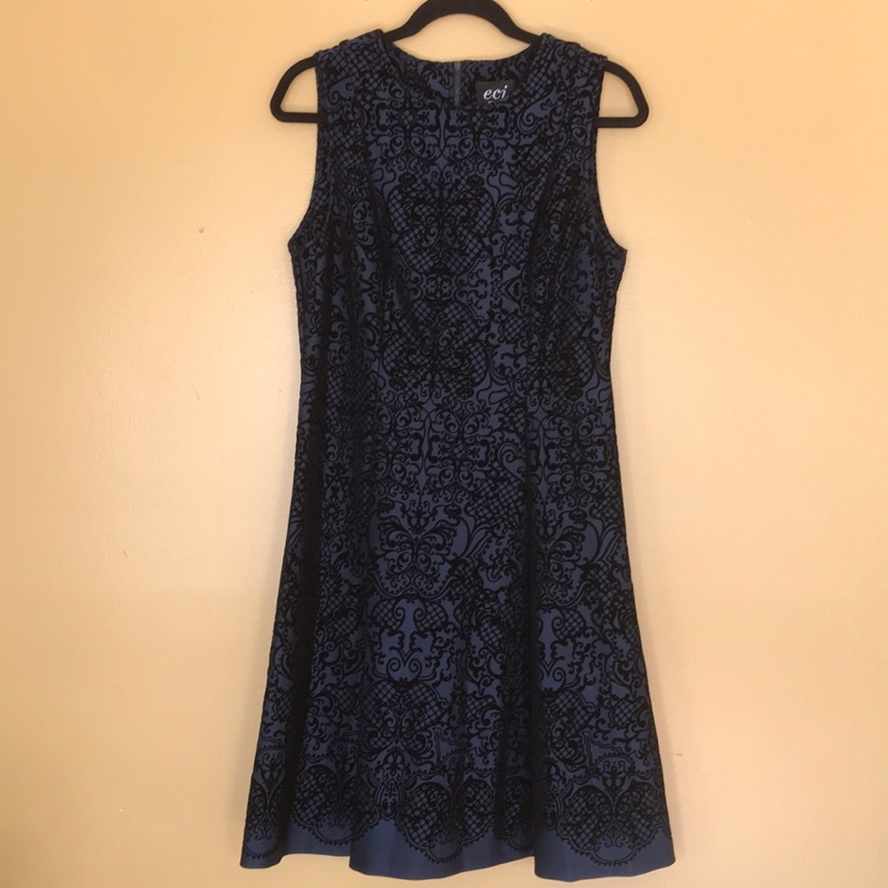 Navy and Black Velvet Dress